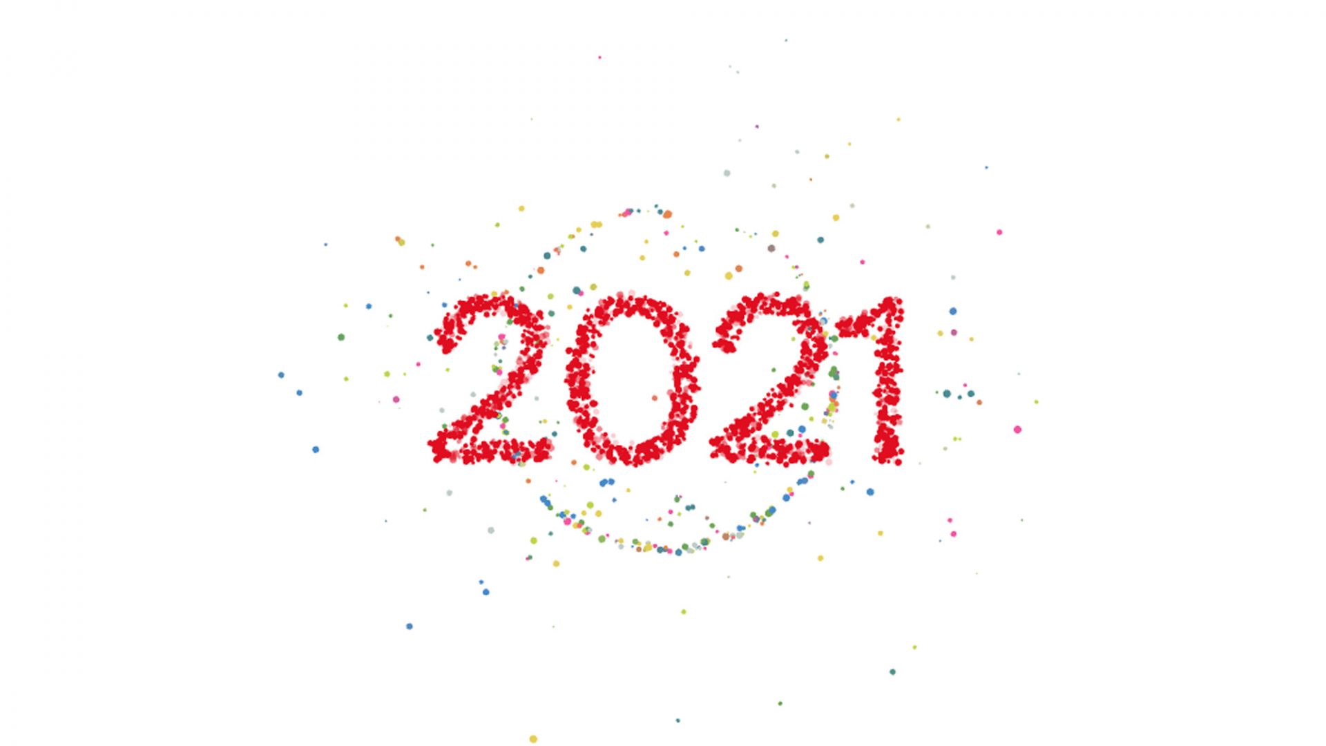 Image tirée du Rapport Annuel 2021: plusieurs points de couleur avec, au centre, un grnd "2021" en rouge
