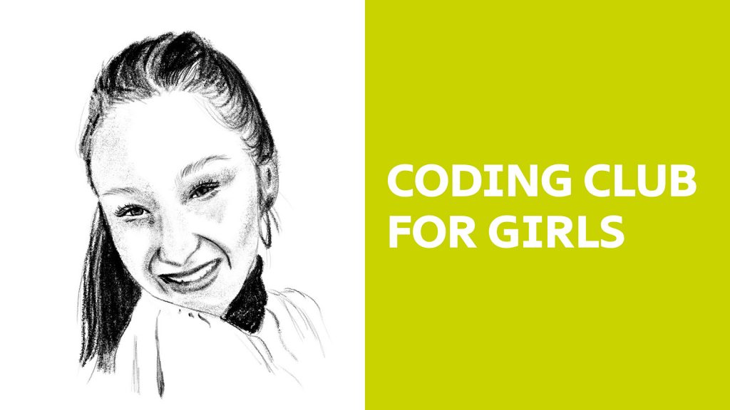 Charcoal portrait to illustrate the Coding Club for Girls