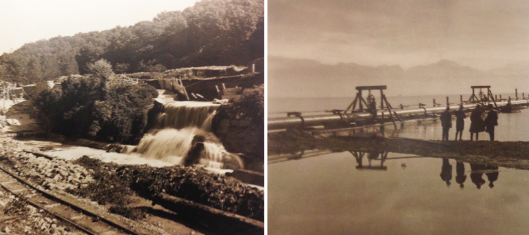 Le Flon, image de gauche: Vallée de la Jeunesse, image de droite: étendue d'un km dans le Lac Léman, 1929 © Musée historique de Lausanne