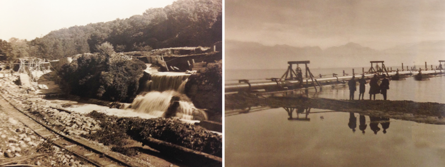 Le Flon, image de gauche: Vallée de la Jeunesse, image de droite: étendue d'un km dans le Lac Léman, 1929 © Musée historique de Lausanne