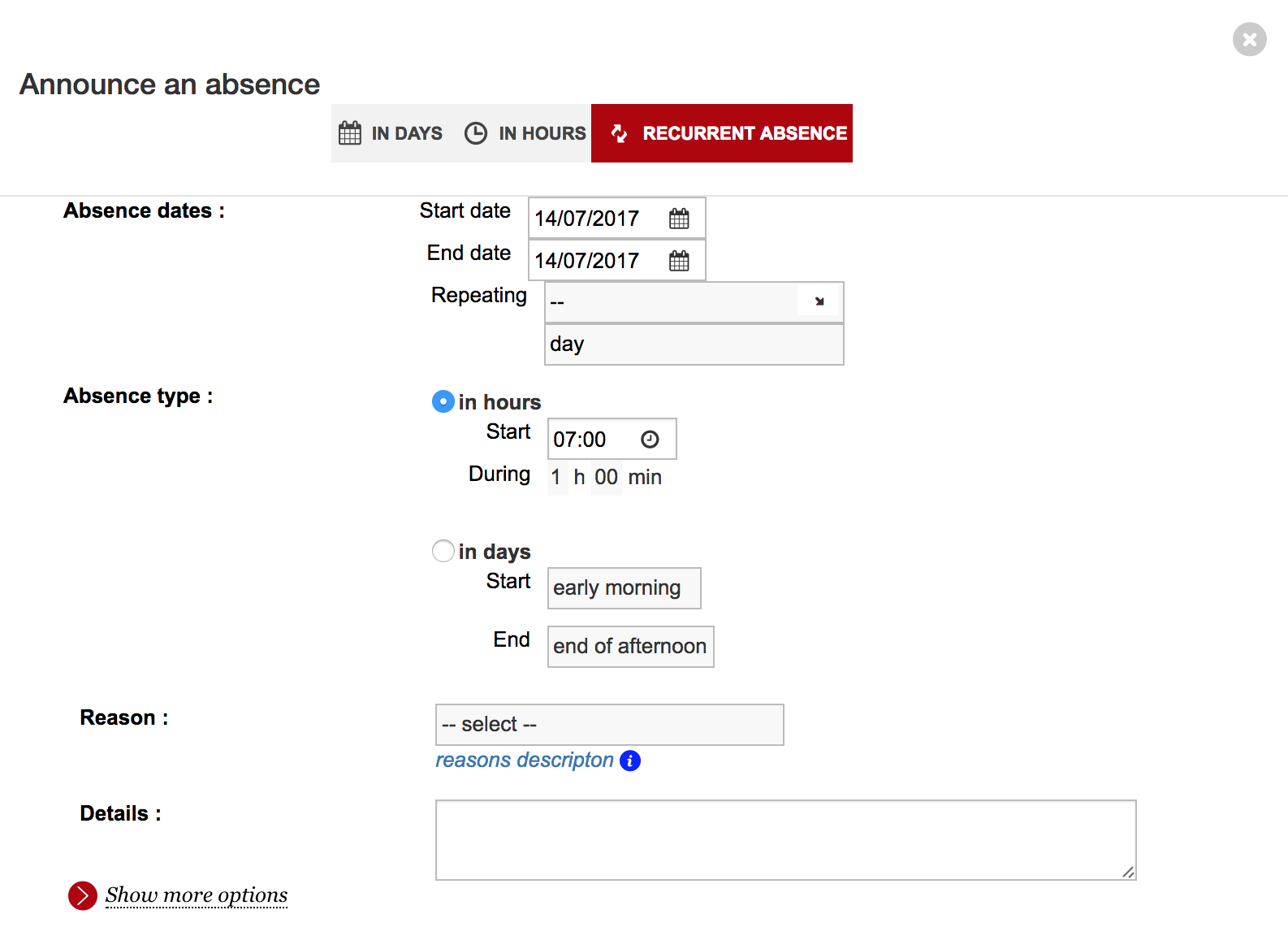 announce recurrent absence