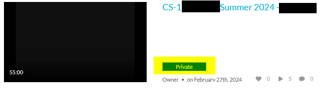 Mediaspace video en mode privé dans 'my media'