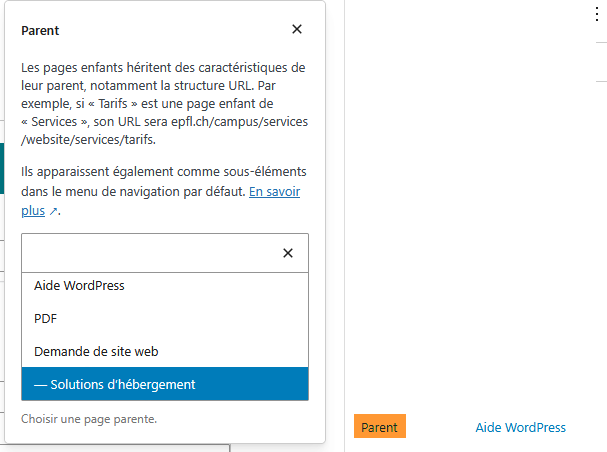 Wordpress: page parent