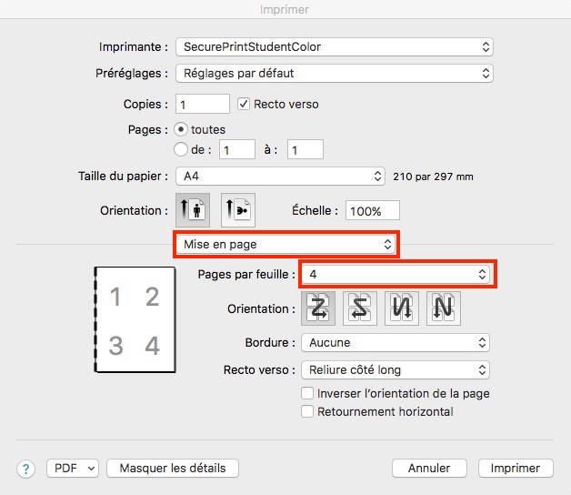 Imprimer Mise en page