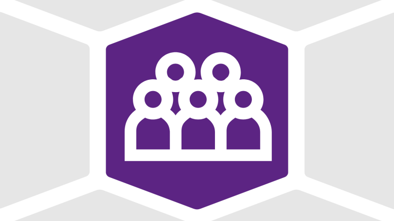 Un hexagone violet, avec un pictogramme de plusieurs personnes ensemble