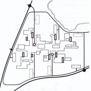 Schéma explicatif en noir et blanc de la première étape de construction du projet lausannois en mettant en évidence les circulations.
