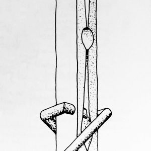 Caricature de la sculpture Jocky 27 représentée sous forme de pince à linge.