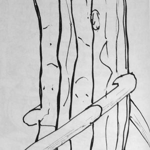 Caricature de la sculpture Jocky 27 représentée sous forme de tranches de lard.