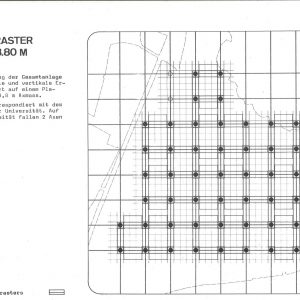 Plan avec une grille en pointillés illustrant l’organisation modulaire de l’EPFL.