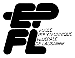 Logo monochrome présentant les lettres du sigle de l’EPFL en deux lignes et avec l’appellation complète de l’école. La typographie est arrondie et la légère inclinaison vers la droite va de pair avec la ligature entre le E et le P.