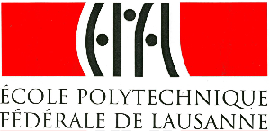 Première version en rouge et noir du logo de l’EPFL en 1993, avec une typographie évoquant le code binaire utilisé en informatique.