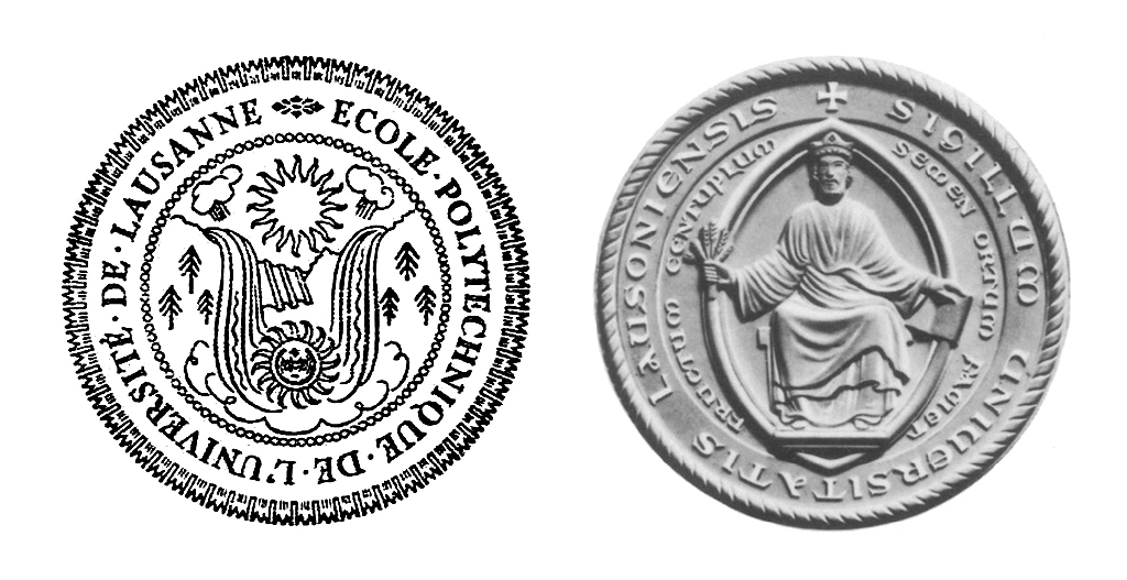 Comparaison des sceaux de l’EPUL (1946) et de l’UNIL (1937), représentant le Christ en mandorle.