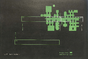 Plan dessiné en vert sur fond noir avec les bâtiments CE et CM encadrés en blanc.