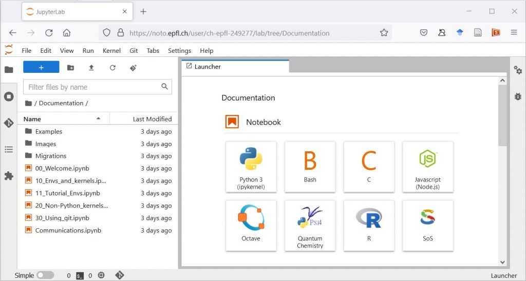 The JupyterLab environment on noto
