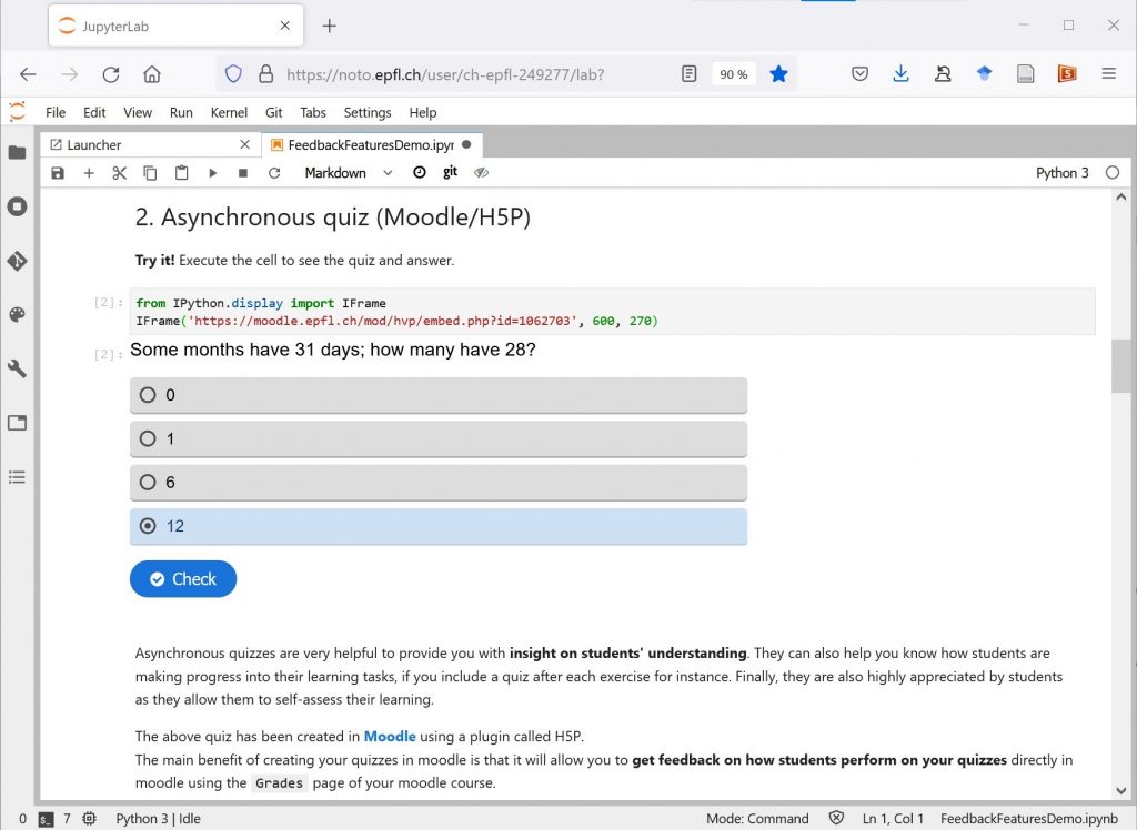 Jupyter Notebooks - Interactive quiz with H5P