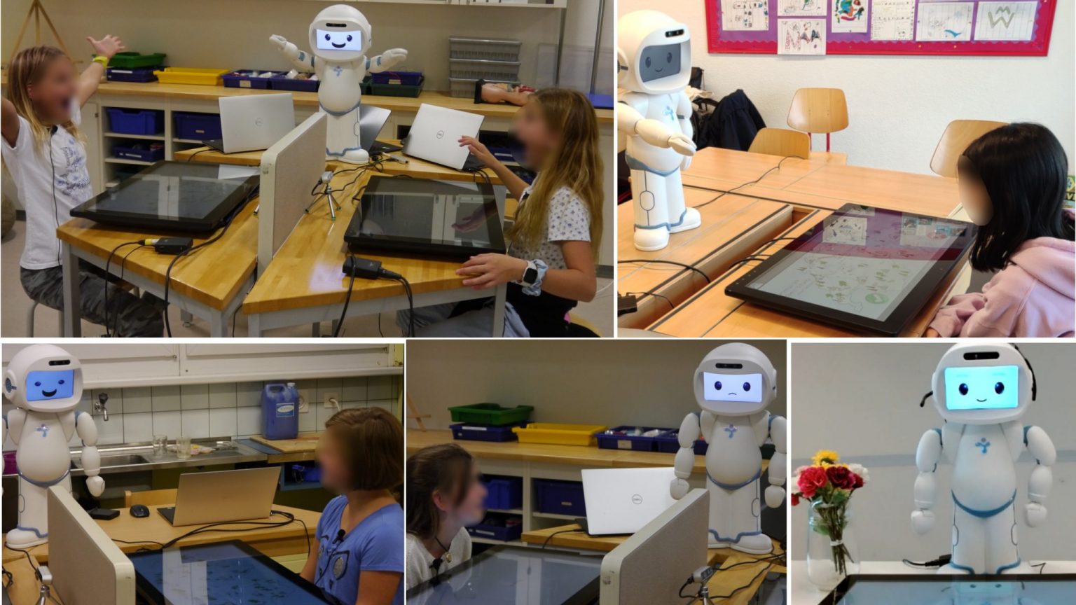 Example scenes of children and the robot participanting in the JUSThink activities