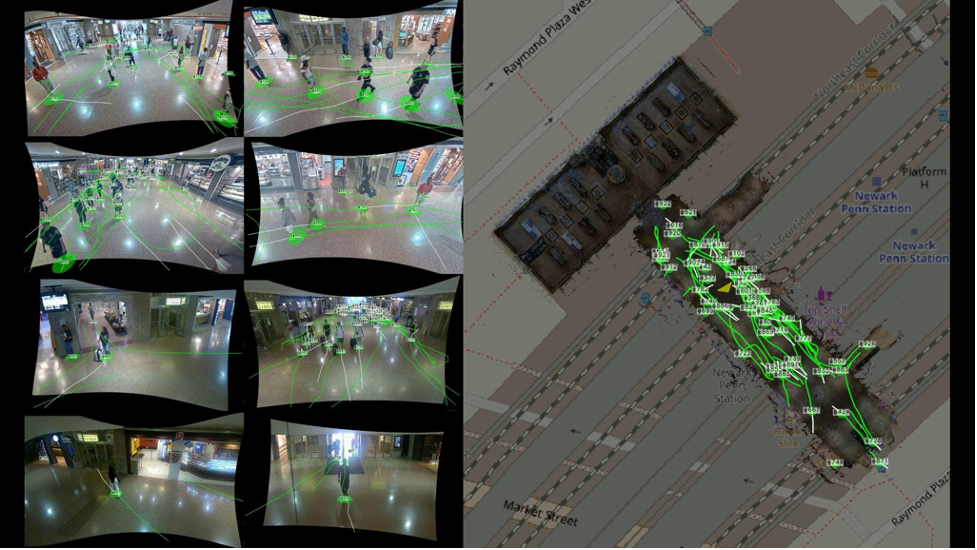 Invision system tracking and geo-localizing passengers in a train station using 8 cameras.