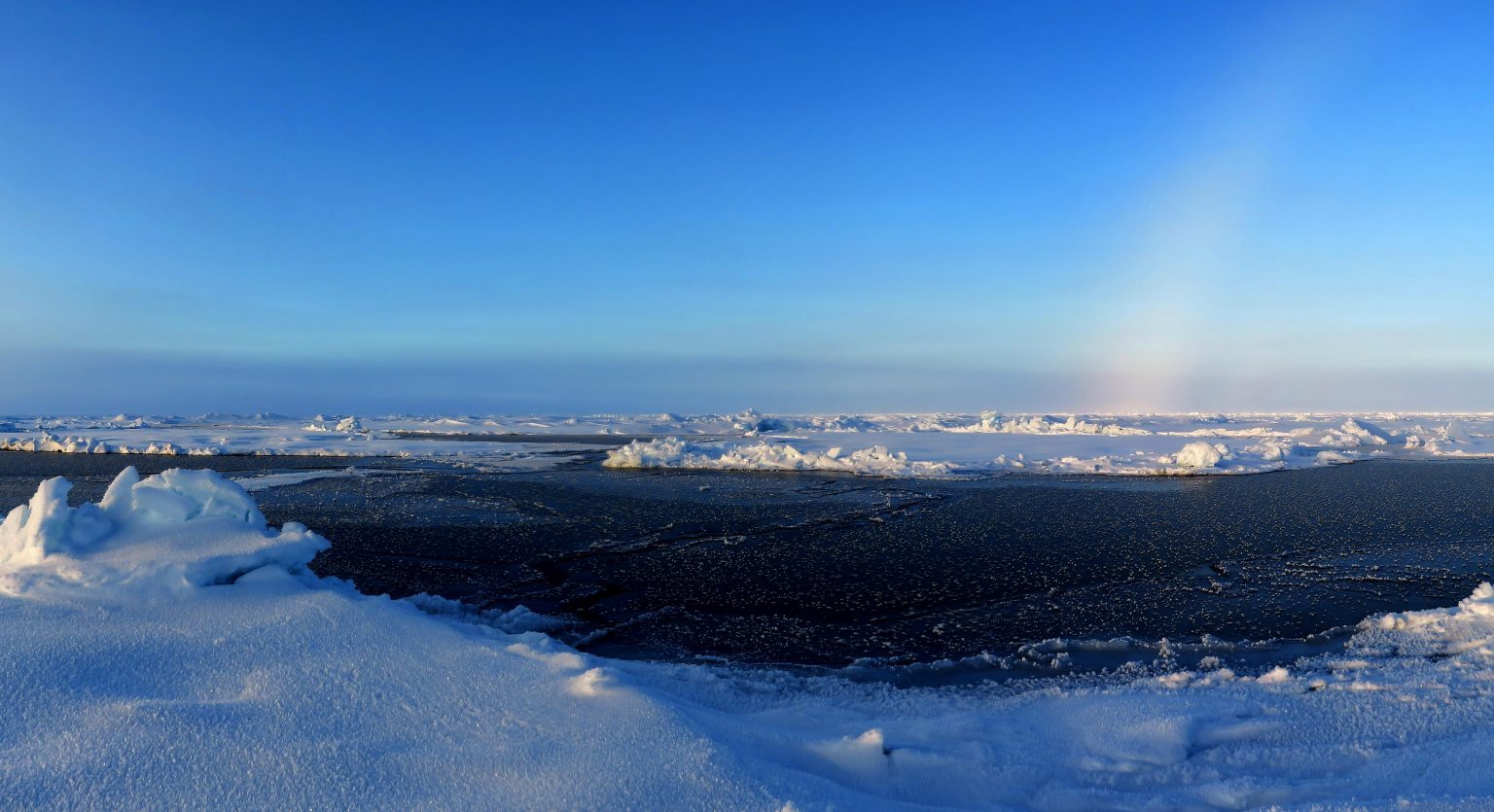 Frost flower landscape appears during freeze up of the Arctic Ocean in September 2018. (picture credit: Julia Schmale)