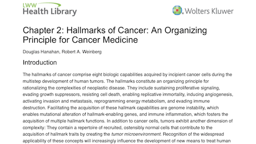 Hallmarks of Cancer: An Organizing Principle for Cancer Medicine