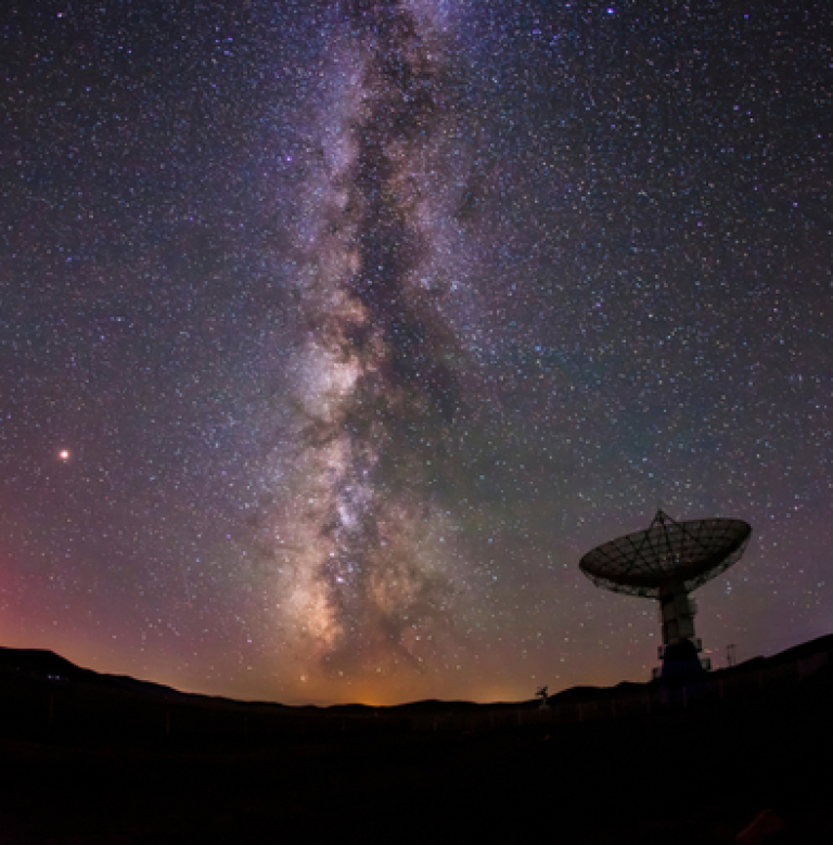 Radio telescope observing night sky