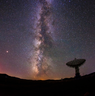 Radio telescope observing night sky