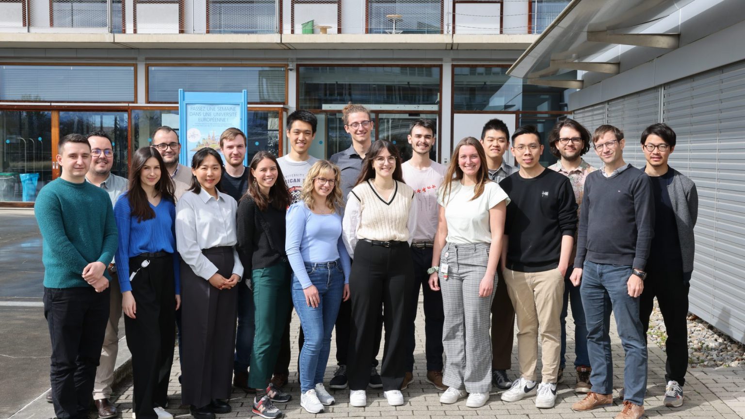 The group in Spring 2024. From left to right, back to front: Pierre, Stefano, Alexandre, Josh, Carlo, Clément, Xingyu, Duncan, Yuji, Vladyslav, Helena, Najung, Christine, Diana, Emma, Daphne, Tin, Jerome.