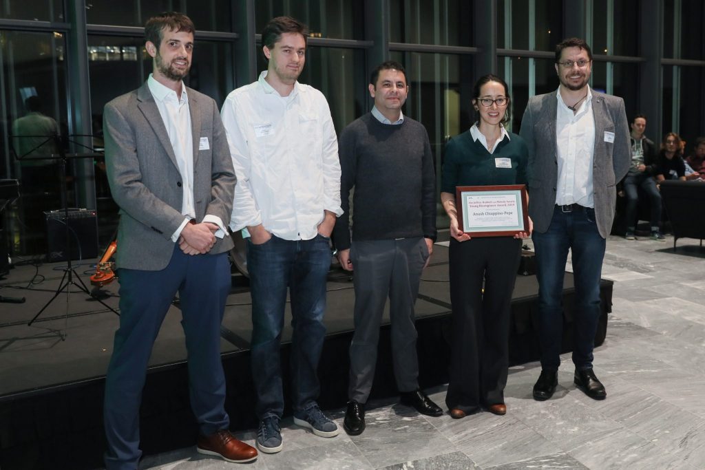 2019 Award finalists (from left to right): Pablo Gainza-Cirauqui, Adrien Descloux, Kamilo Melo, Anush Chiappino-Pepe, with Prof. Georg Fantner, CHairman of the Jury.