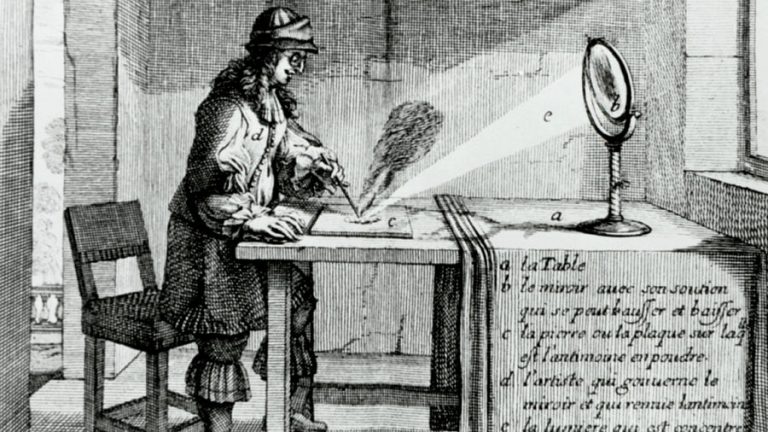 Old image of a man standing at a table