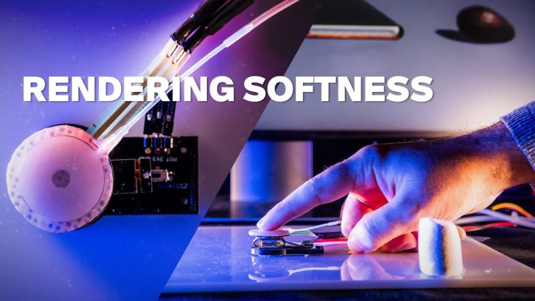 A hand on a haptic device capable of reproducing the softness of various materials